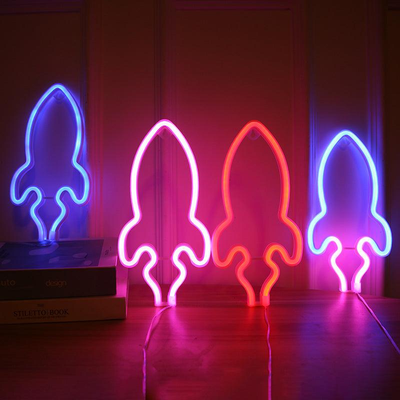 Rocket Neon Sign from Light grace in room corner