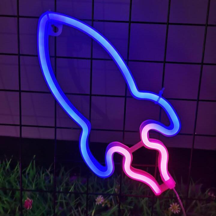 Rocket Neon Sign from Light grace in room corner