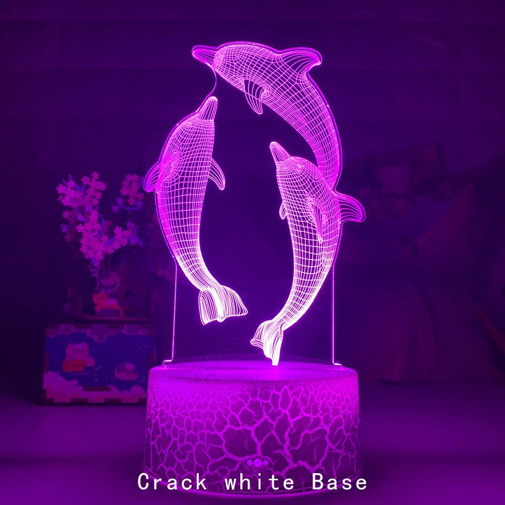 Light grace Dolphins 3D Lamp glowing in dark room