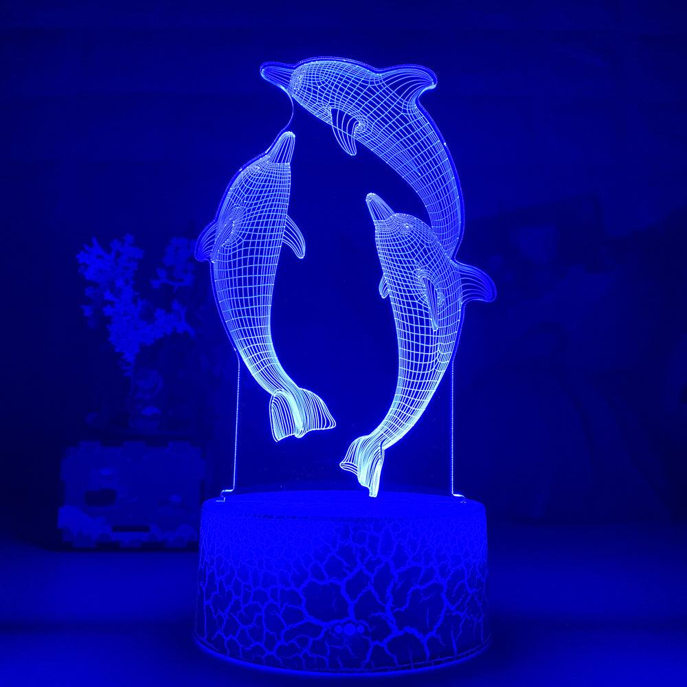 Light grace Dolphins 3D Lamp glowing in dark room