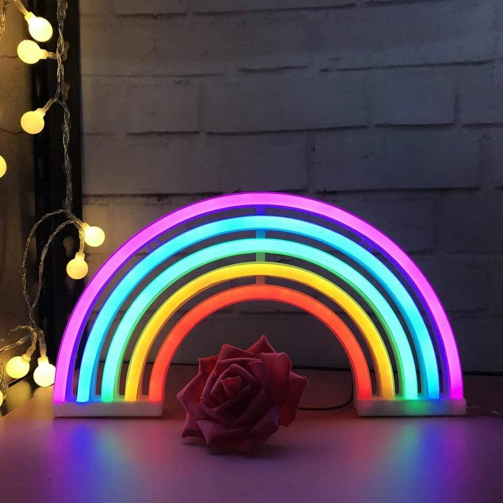Rainbow Neon Sign from Light grace in room corner