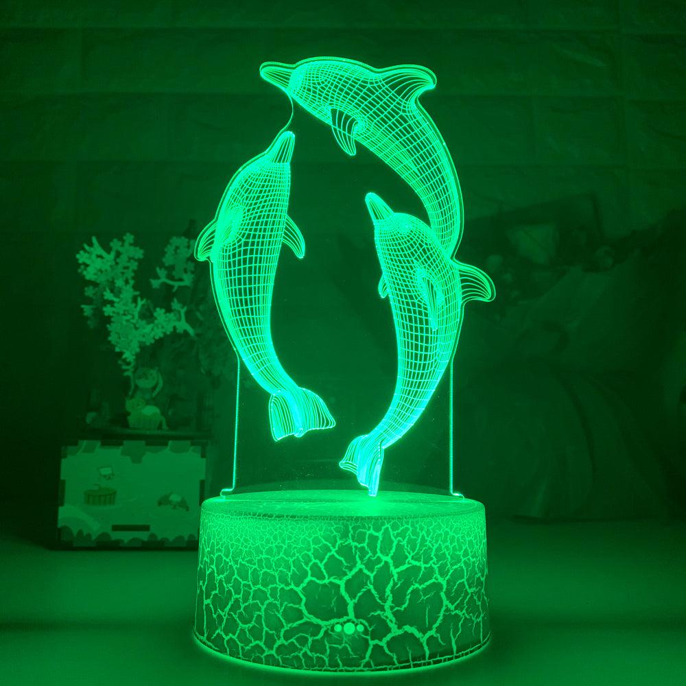 Light grace Dolphins 3D Lamp glowing in dark room