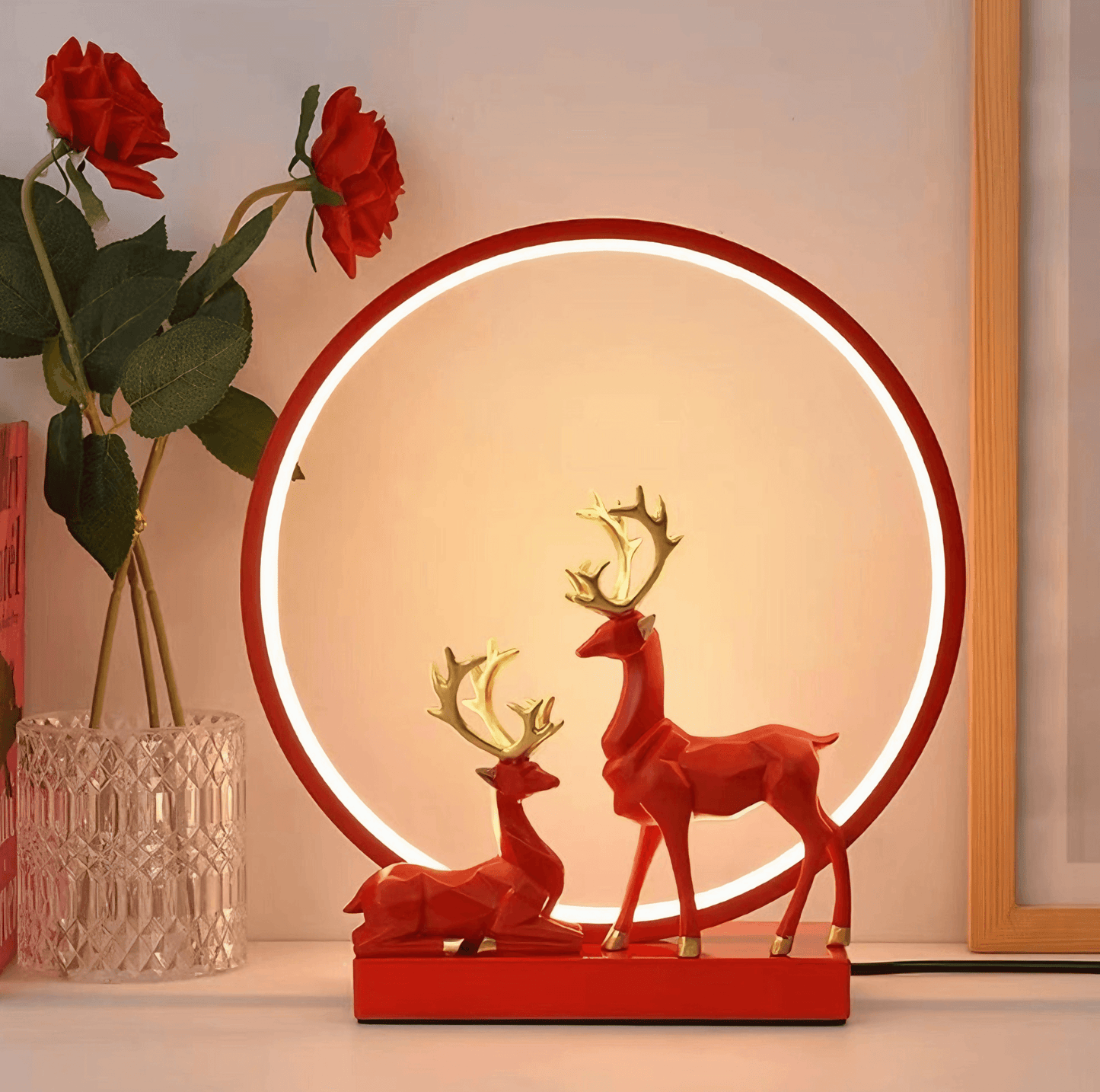 Light grace Deer Couple Lamp 2 glowing in dark room