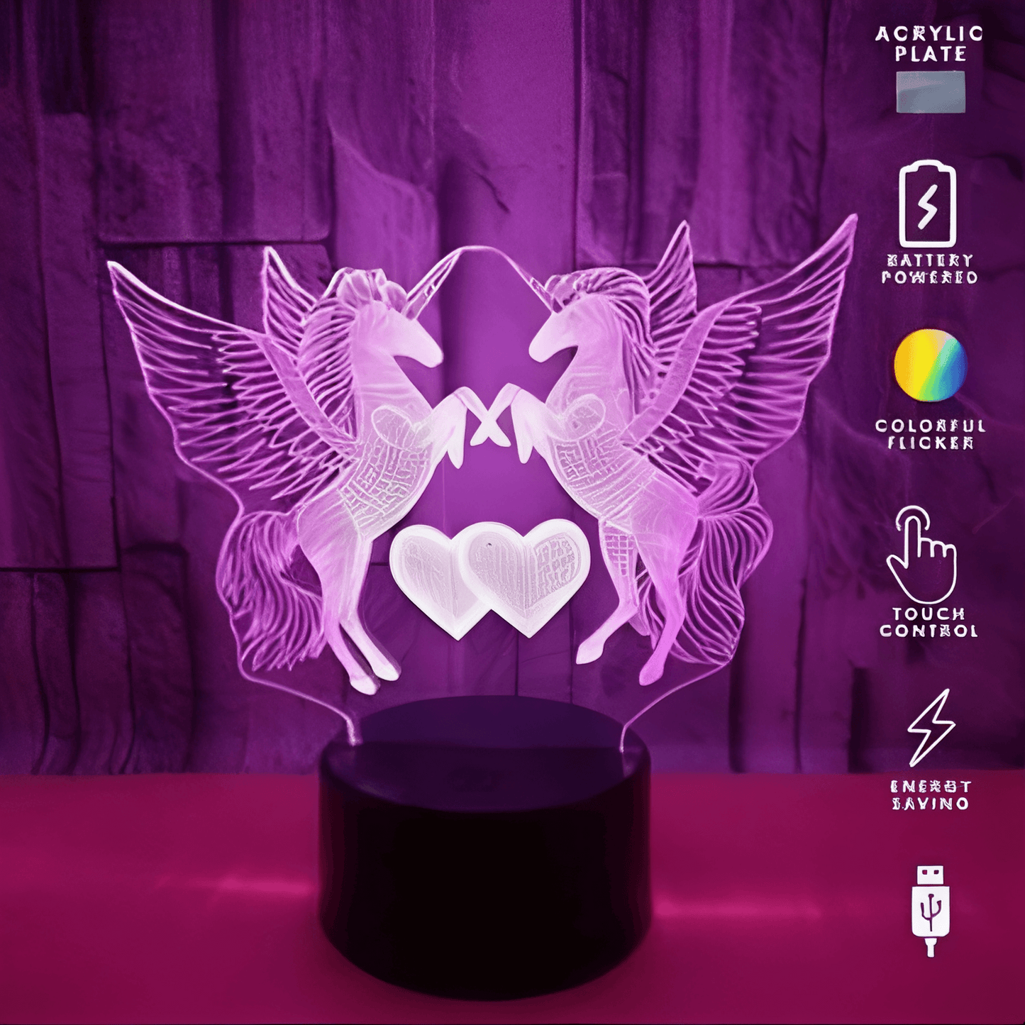 cute Unicorn Love 3D Lamp - Touch from Light grace