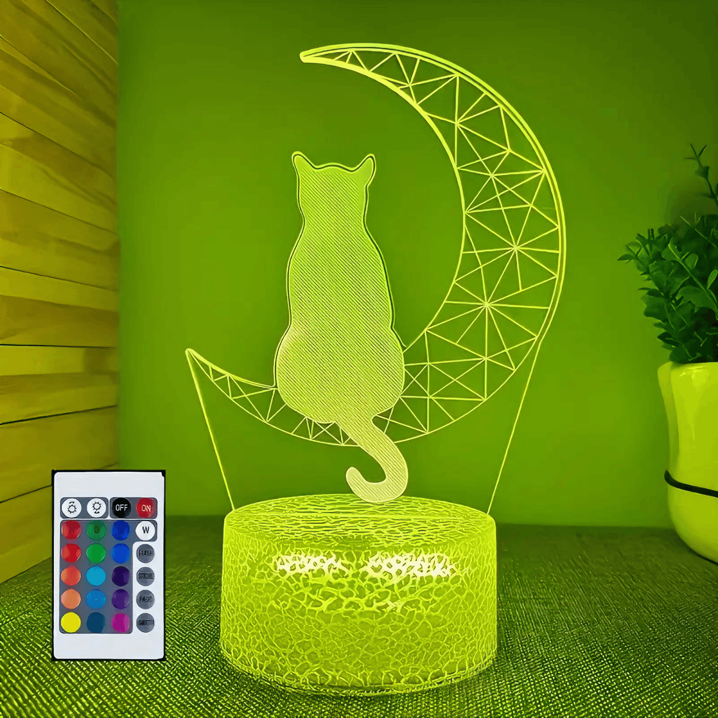 Light grace cute Moon Cat 3D Lamp - Black base