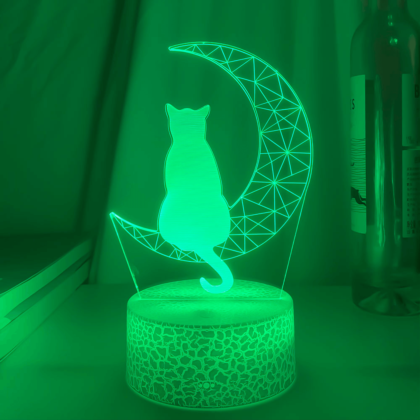 Light grace cute Moon Cat 3D Lamp - Black base