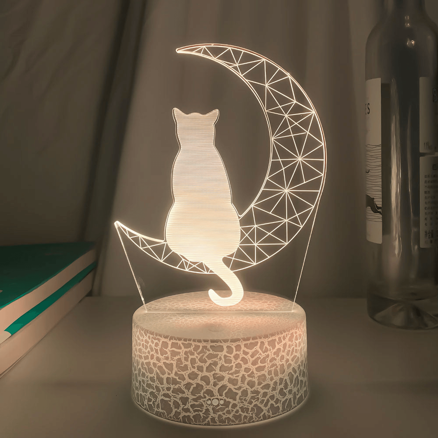 Light grace cute Moon Cat 3D Lamp - Black base
