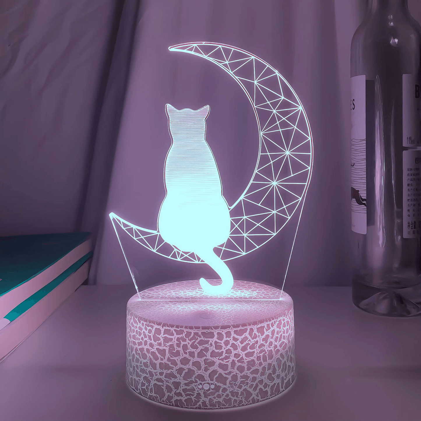 Light grace cute Moon Cat 3D Lamp - Black base