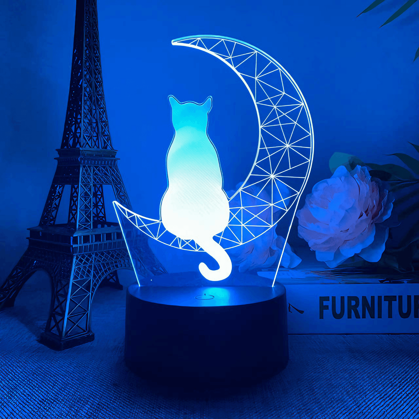 Light grace cute Moon Cat 3D Lamp - Black base
