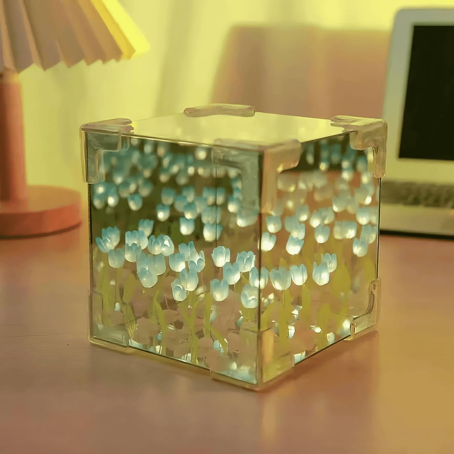 Tulips Cube Mirror Lamp - Pink from Light grace