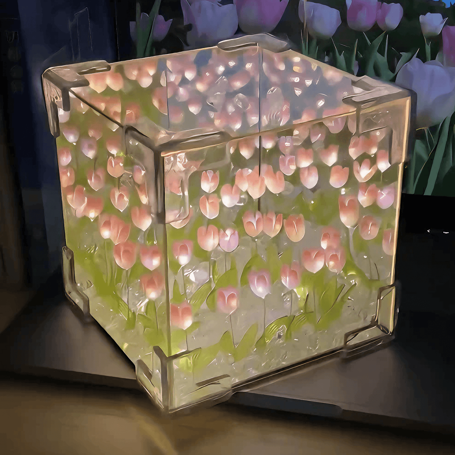 Tulips Cube Mirror Lamp - Pink from Light grace