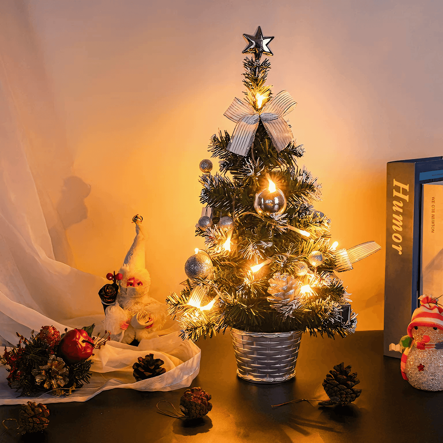 Light grace Decorative Christmas Tree glowing in dark room