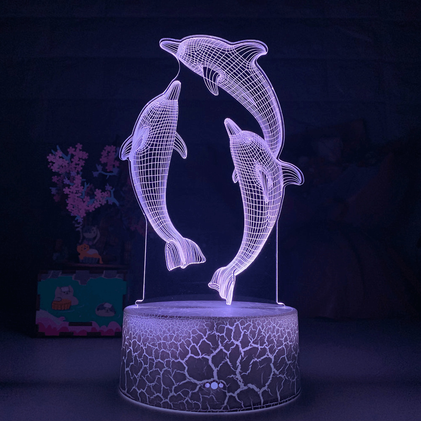 Light grace Dolphins 3D Lamp glowing in dark room