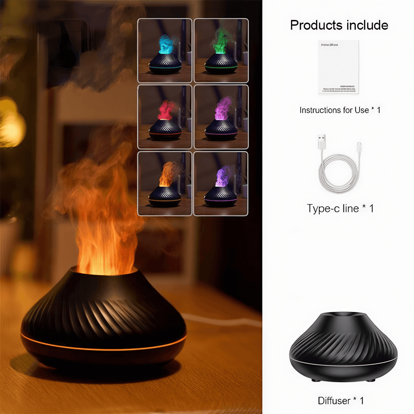 cute Volcanic Flame Diffuser - Black from Light grace