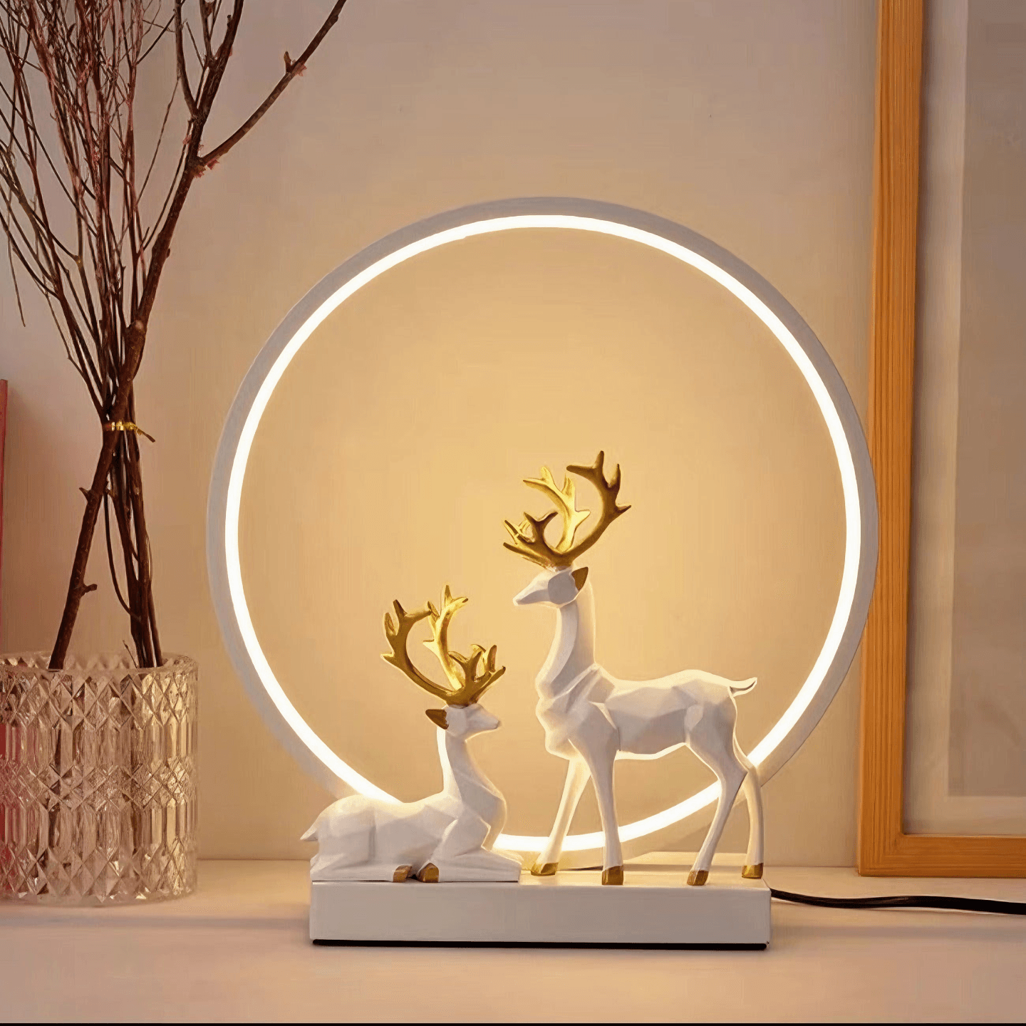 Light grace Deer Couple Lamp glowing in dark room