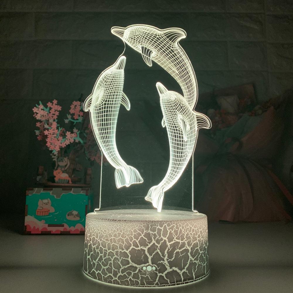 Light grace Dolphins 3D Lamp glowing in dark room
