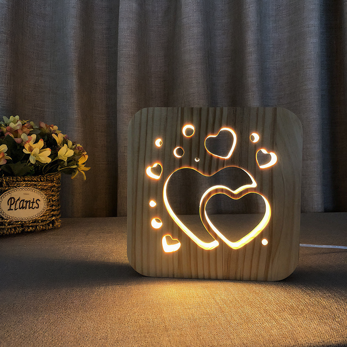 Wooden Hearts Night Lamp