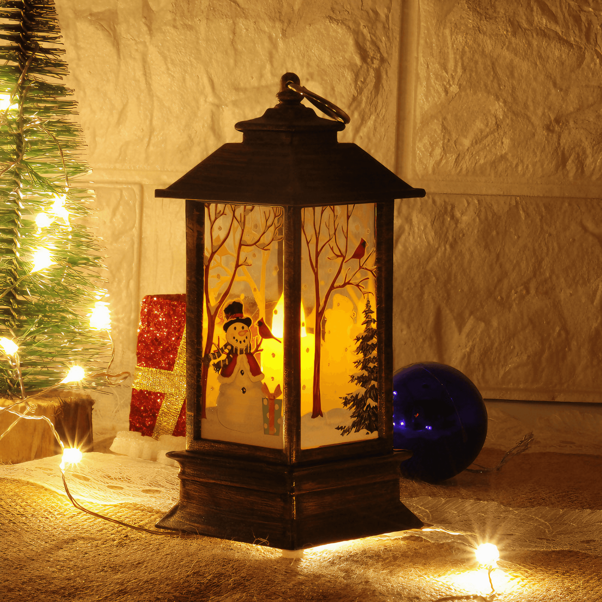 Light Grace Christmas Lantern Lamp - Black snowman