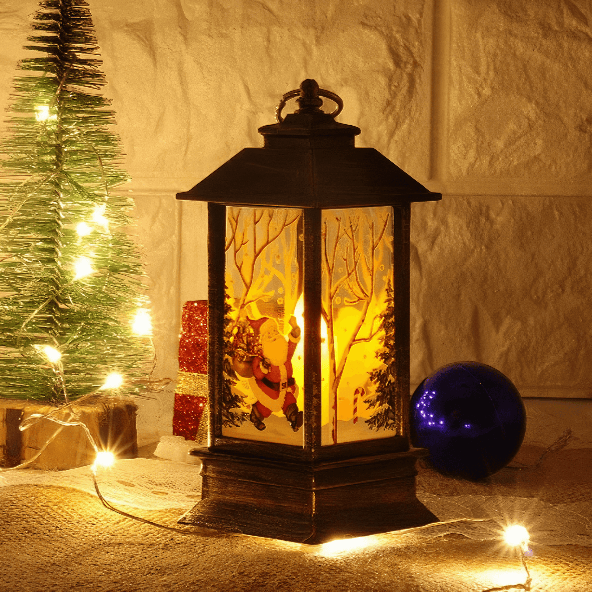 Light Grace Christmas Lantern Lamp - Black santa