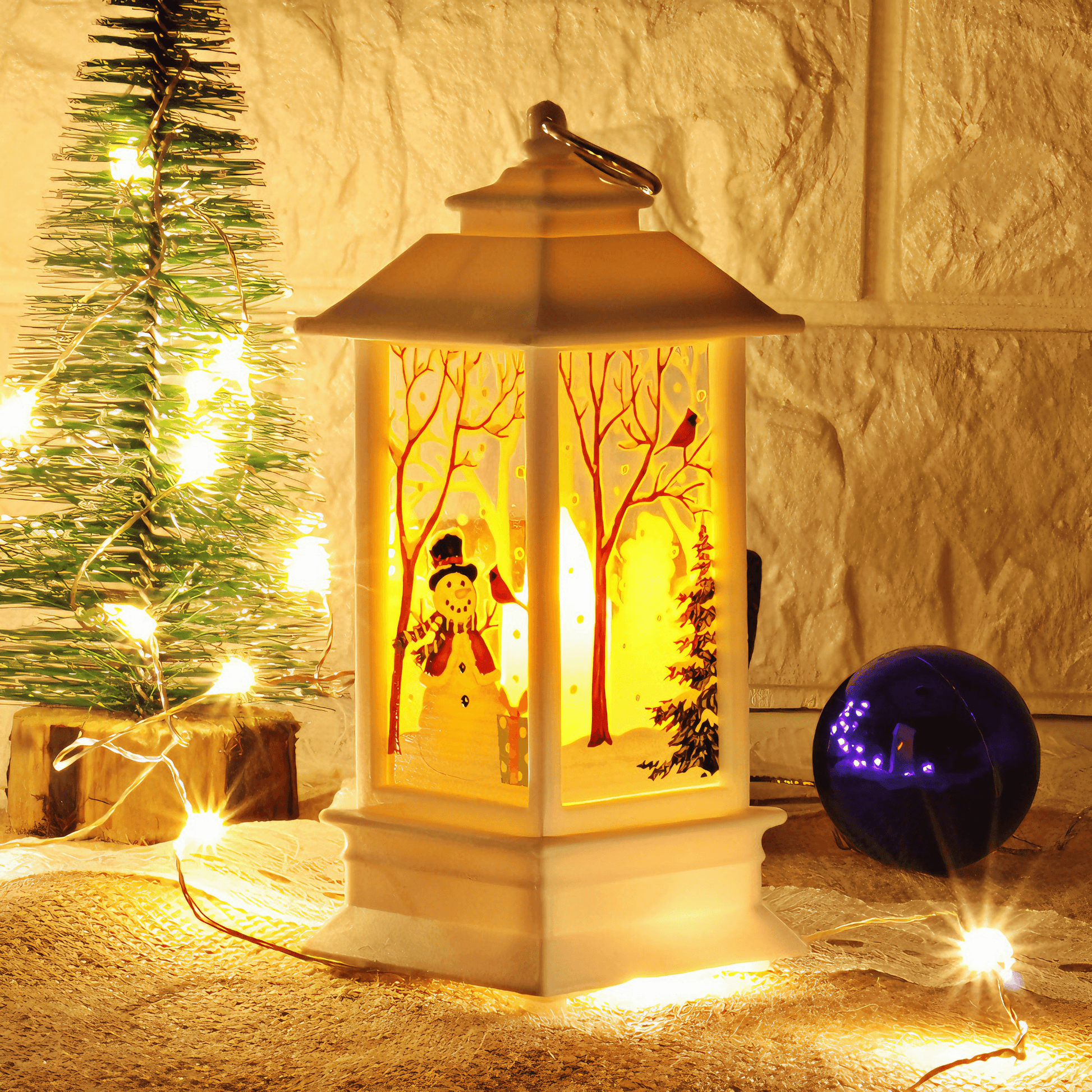 Light Grace Christmas Lantern Lamp - White snowman