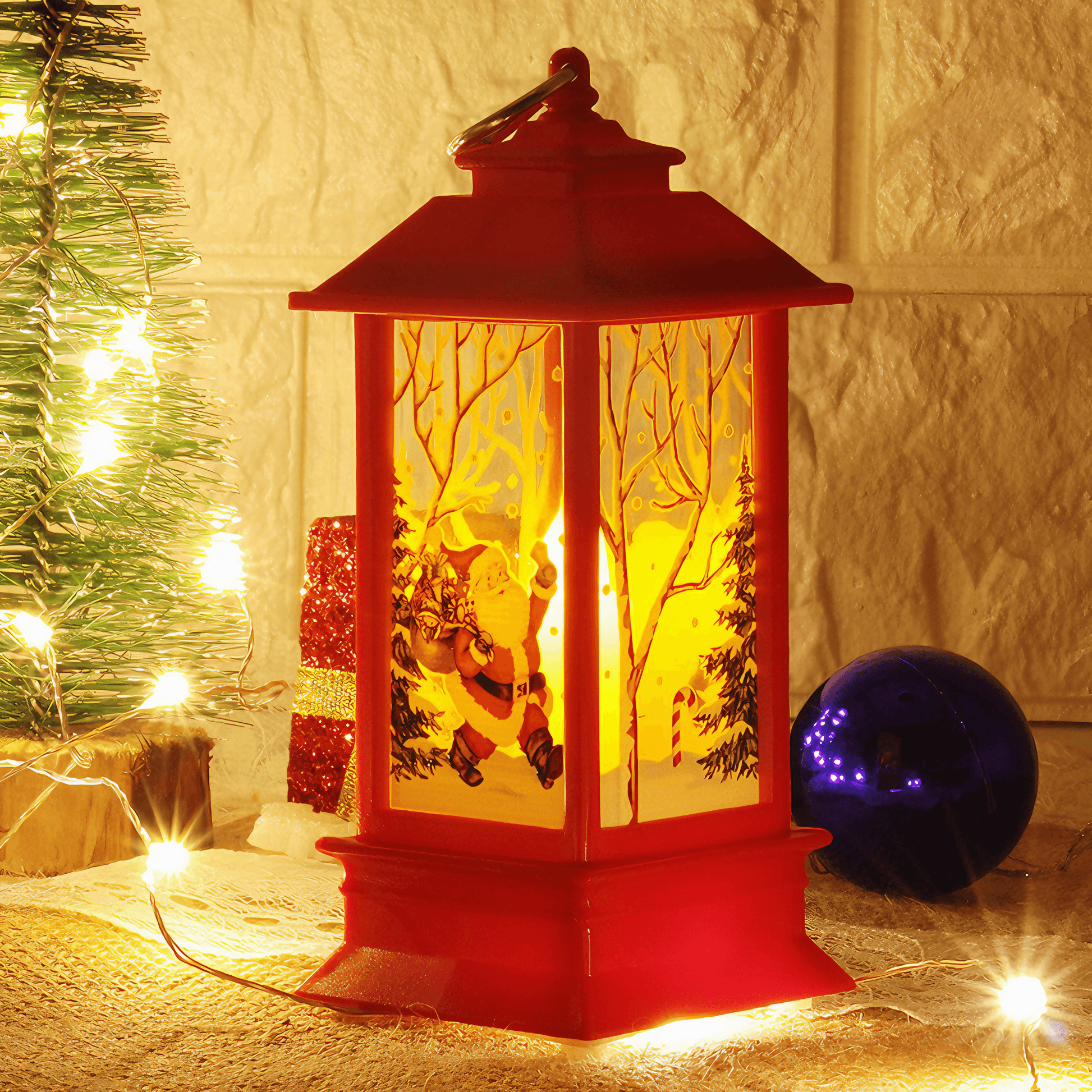 Light Grace Christmas Lantern Lamp - Red santa